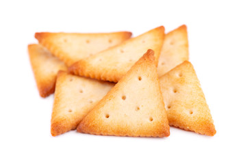 Stack round cracker isolated on white background. Dry cracker cookies isolated. Salty snacks isolated.