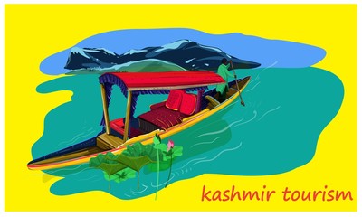 kashmir tourism boat in lake. illustration vector