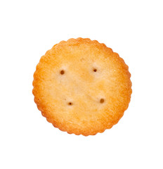 Cracker isolated on white background. Dry cracker cookies isolated. Salty snacks isolated. Top view.
