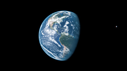 North America from Space During the Day - Planet Earth and Moon - The Blue Marble - 3D Illustration