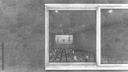 映画館 スクリーン家族 観客有り イラスト95 Wall Mural 啓文 佐々木
