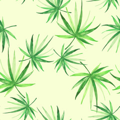 Fototapeta na wymiar Watercolor palm leaf seamless pattern. Tropical leaves. Jungle, hawaii. Bright Rapport for Paper, Textile, Wallpaper, design. Tropical leaves watercolor. Exotic tropical palm tree 