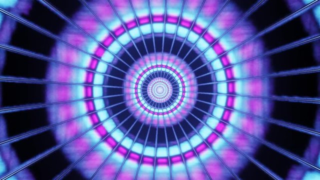 Fast motion graphics sci fi futuristic neon blue and pink colors shimmer in round circles imploding and exploding