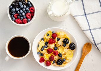Healthy breakfast with cornflakes,