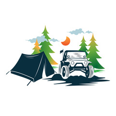 Adventure car  camping in forest