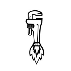 Obraz premium Pipe Wrench Rocket Booster Side Retro Black and White