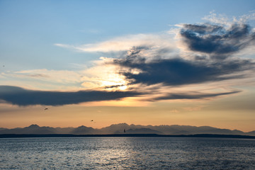 seattle sunset beach with mountains