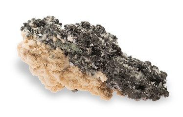 GALENA SPHARELITE AND MANGANOCALCITE mineral with on white background