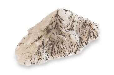 Mineral pyrolusite with on white background