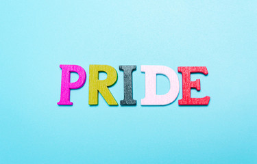 PRIDE word from rainbow color letters