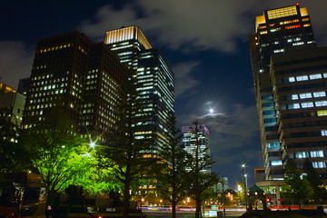 Fototapeta na wymiar Night urban scene modern apartment buildings at tokyo city, japan