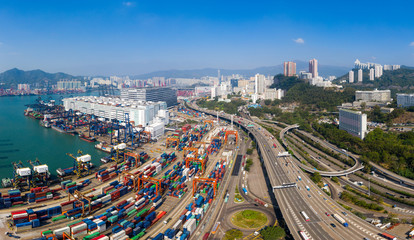 Top view of Hong Kong cargo terminal port