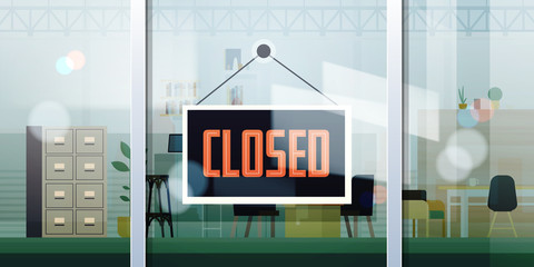 closed sign hanging outside office window coronavirus pandemic quarantine bankruptcy commerce crisis concept horizontal vector illustration