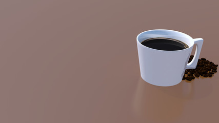 Coffee cup and coffee beans on table 3d rendering