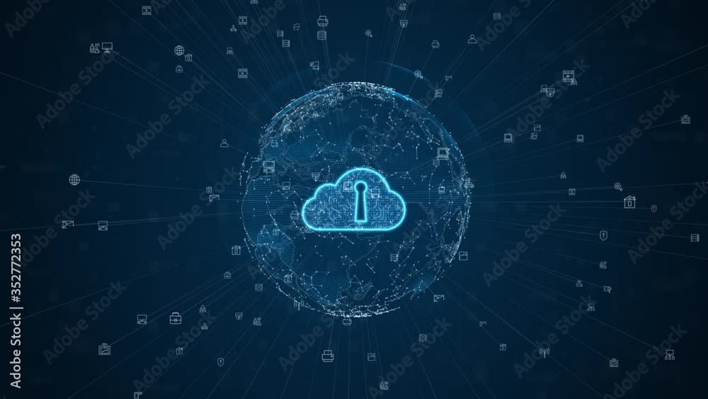 Poster digital cloud computing of cyber security, digital data network protection, global communication and