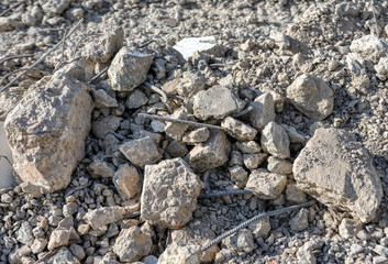 Destroyed and crushed concrete.