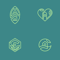 Set of vector green house logo, Home care logo collection