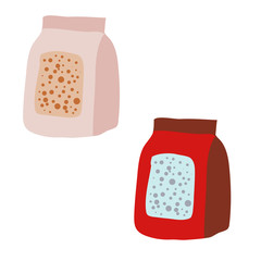 set of two bags with groats, flat, isolated object on a white background, vector illustration,