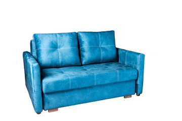 blue sofa in different positions isolated on a white background