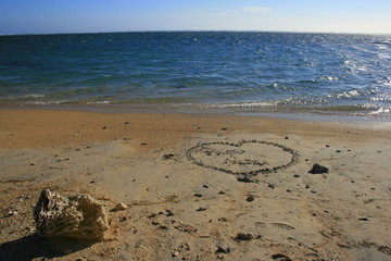 Cœur sur une plage de laRéunion