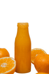 orange juice bottle on white background