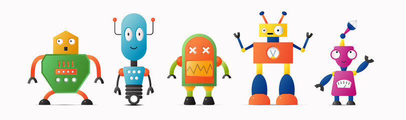 Set of cute vector robot or monster characters for kids.