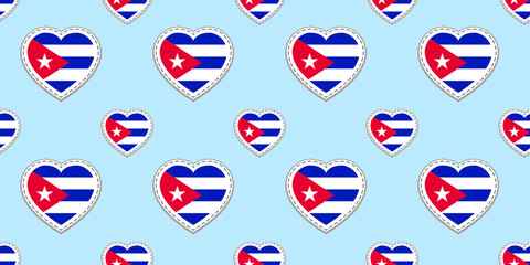 Cuba flag background. Cuban vector stickers. Love hearts symbols. Iranian flags seamless pattern. Good choice for sports pages, travel, school elements. patriotic wallpaper.