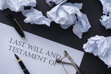 Legal concept. The procedure for writing the last will. Papers with testament on the table....