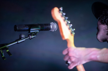 .Guitarist with hat and microphone