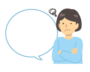 水色の服を着た/悩む女の子吹き出し