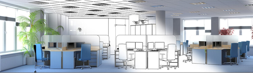 office, interior visualization, 3D illustration