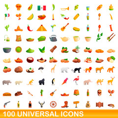 100 universal icons set. Cartoon illustration of 100 universal icons vector set isolated on white background