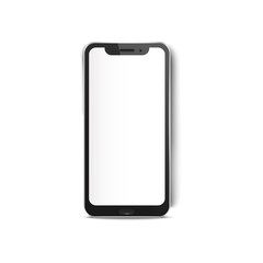 Smartphone blank white screen mockup 3d realistic vector illustration isolated on white background. Digital mobile phone to demonstrate application web elements.