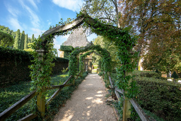 English arcade in the picturesque Jardins du Manoir d Eyrignac in Dordogne. France