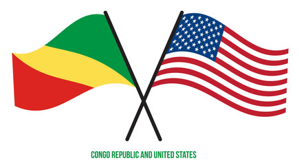 Congo Republic and United States Flags Crossed Flat Style. Official Proportion. Correct Colors