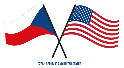 Czech Republic and United States Flags Crossed Flat Style. Official Proportion. Correct Colors
