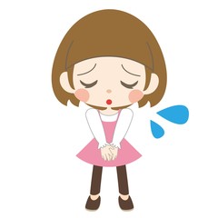 困り顔で頭を下げる女の子