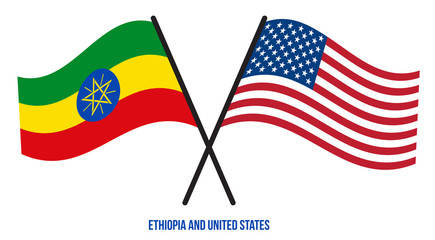 Ethiopia and United States Flags Crossed And Waving Flat Style. Official Proportion. Correct Colors