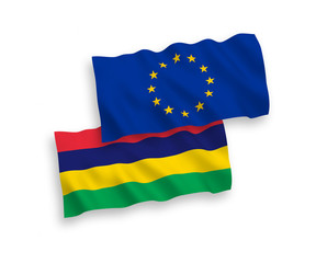 Flags of European Union and Mauritius on a white background