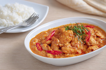 Chicken panang curry served with rice, Thai food
