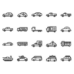 Car outline icon set, Simple transportation linear icon. Editable Stroke