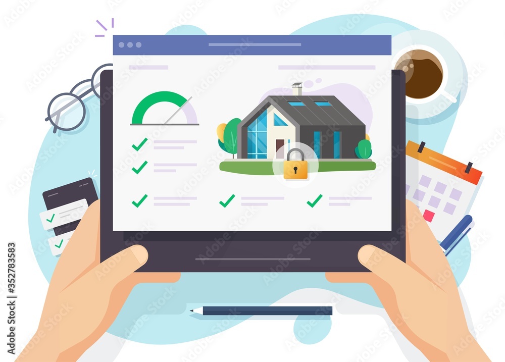 Poster house and smart home security lock monitoring check software online system on computer device or dig