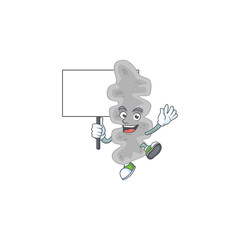 Cute leptospirillum ferriphilum mascot design smiley with rise up a board