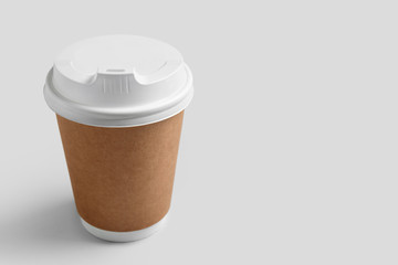 Takeaway cup for drink on light background