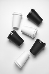 Takeaway cups for drink on white background