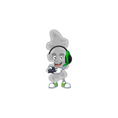 A cartoon design of leptospirillum ferriphilum clever gamer play wearing headphone