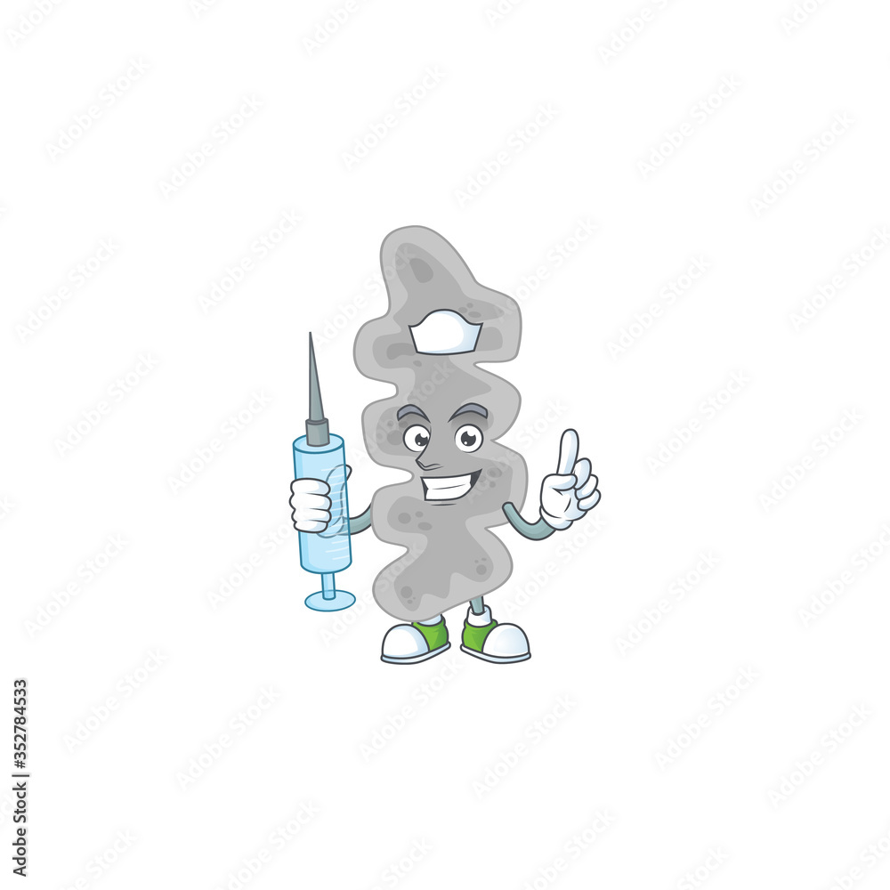 Wall mural A humble Nurse leptospirillum ferriphilum Cartoon character holding syringe