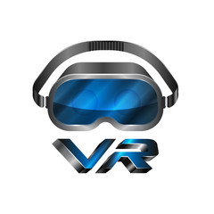 VR logo. VR headset logo isolated on white, EPS 10. Virtual reality emblem vector illustration. Head mounted display emblem.  