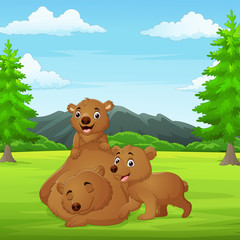 Obraz na płótnie Canvas Cartoon family bears in the jungle