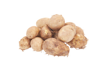 Fresh raw potatoes isolated on white background.  